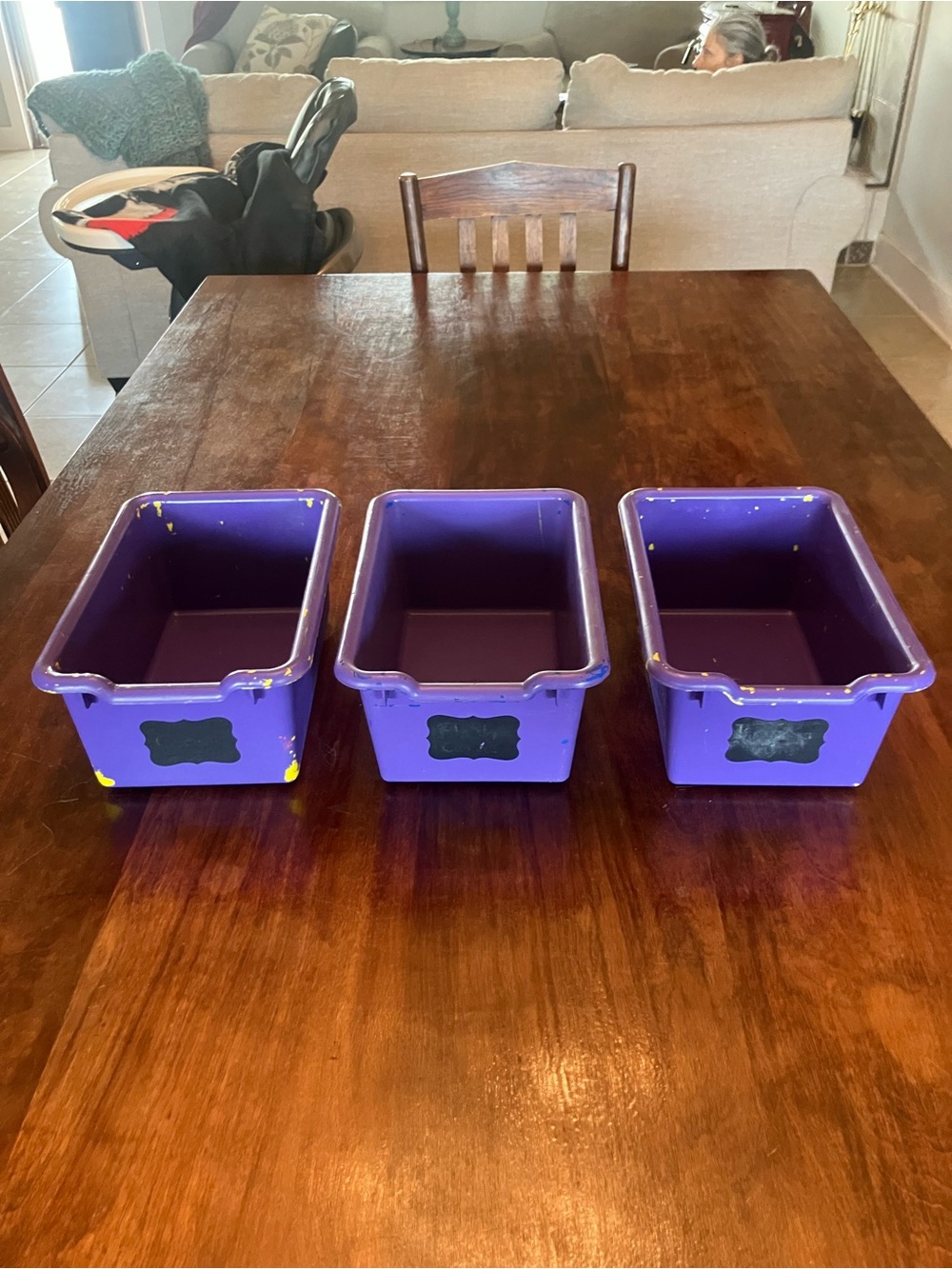 Set of 3 Purple Painted  Storage Bins with Chalkboard Labels